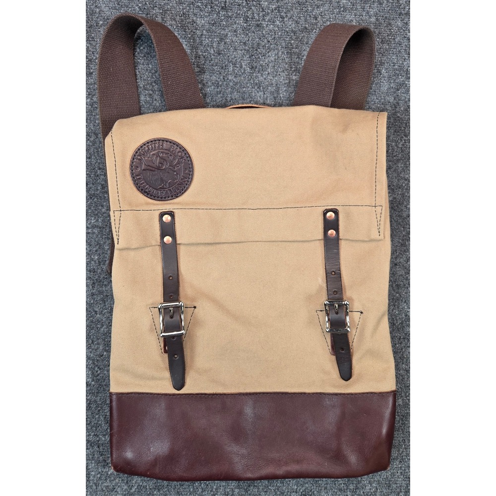 Duluth Pack Canvas Leather Backpack Tan Brown Made in USA 50447
